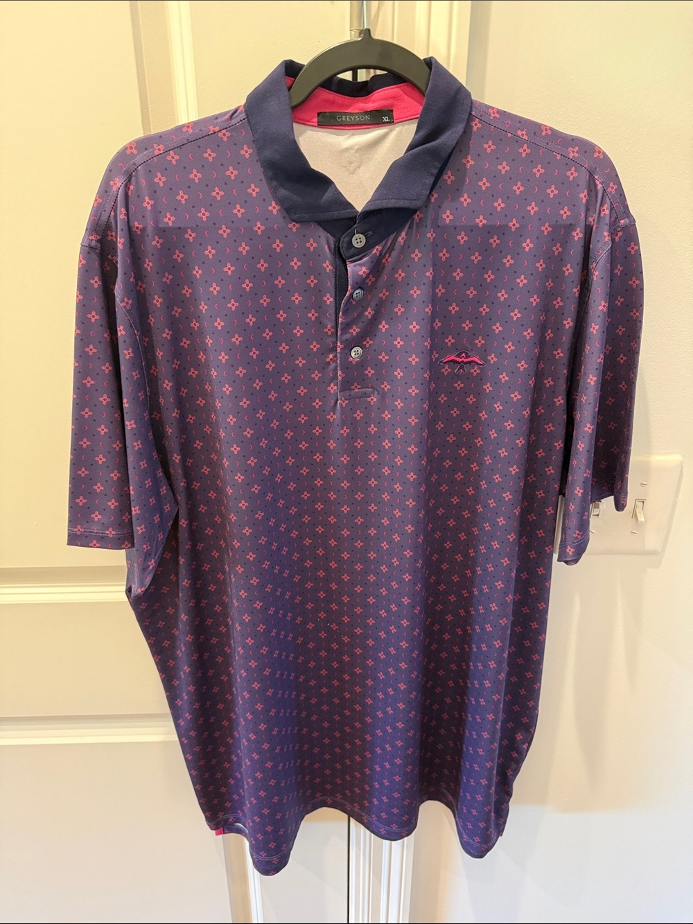 Greyson Navy Polo with Pink Micro Motif